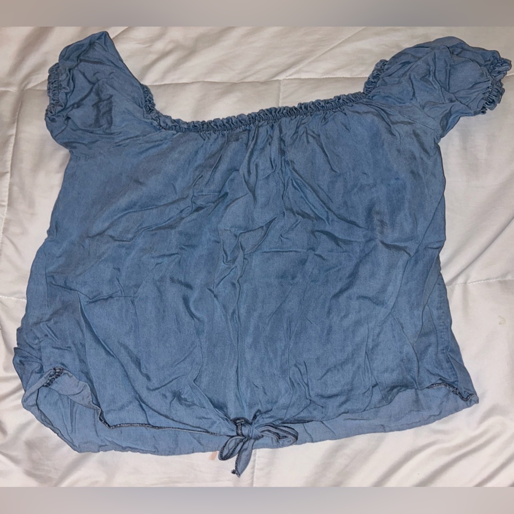 Blue Short Sleeve Tie Top